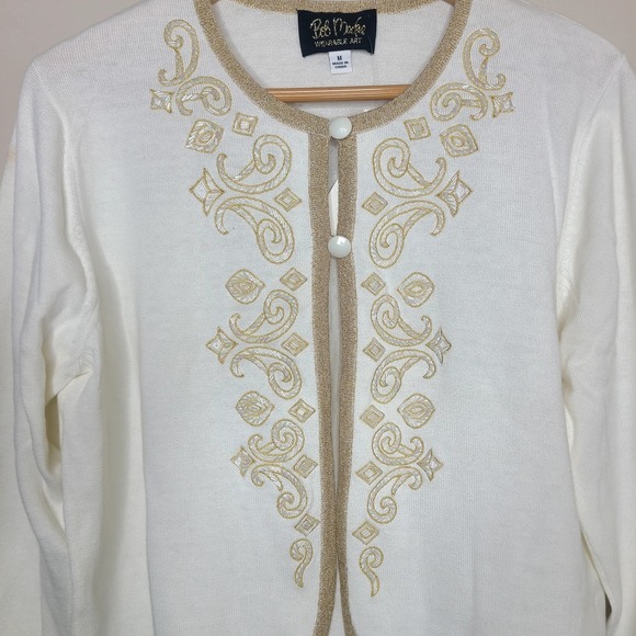 Bob Mackie Wearable Art 2-Button Closure Beaded Embroidered Sweater Cardigan M - Picture 2 of 7